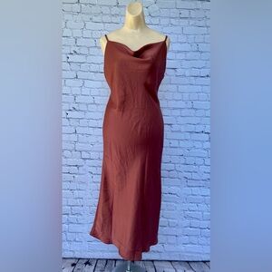 NWT Tsher Slip Satin Midi Dress Brown